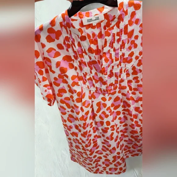 DIANE VON FURSTENBERG FIONA ANIMAL-PRINT FRONT PLEAD PINK/ORANGE DRESS SZ LARGE - Picture 6 of 6